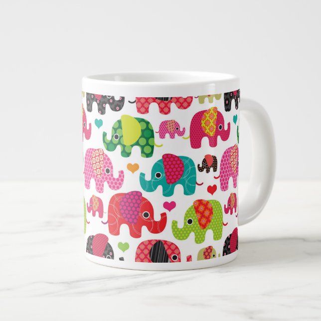 retro elephant kids pattern wallpaper large coffee mug (Front Right)