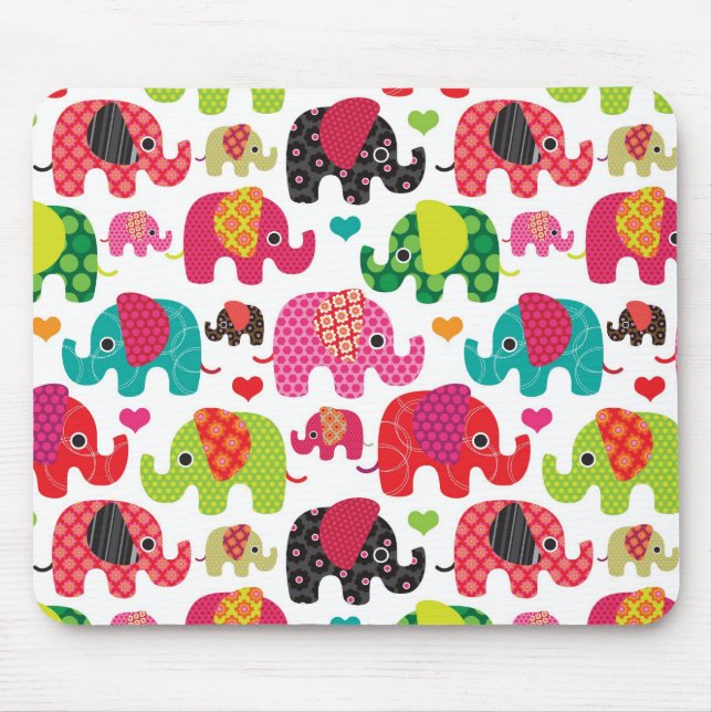 retro elephant kids pattern wallpaper mouse pad (Front)