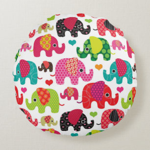 retro elephant kids pattern wallpaper round pillow