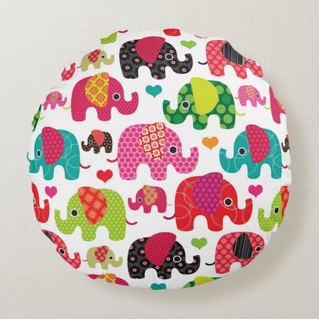 retro elephant kids pattern wallpaper round pillow (Front)