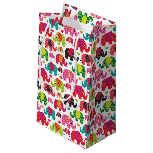 retro elephant kids pattern wallpaper small gift bag (Back Angled)