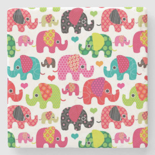 retro elephant kids pattern wallpaper stone coaster
