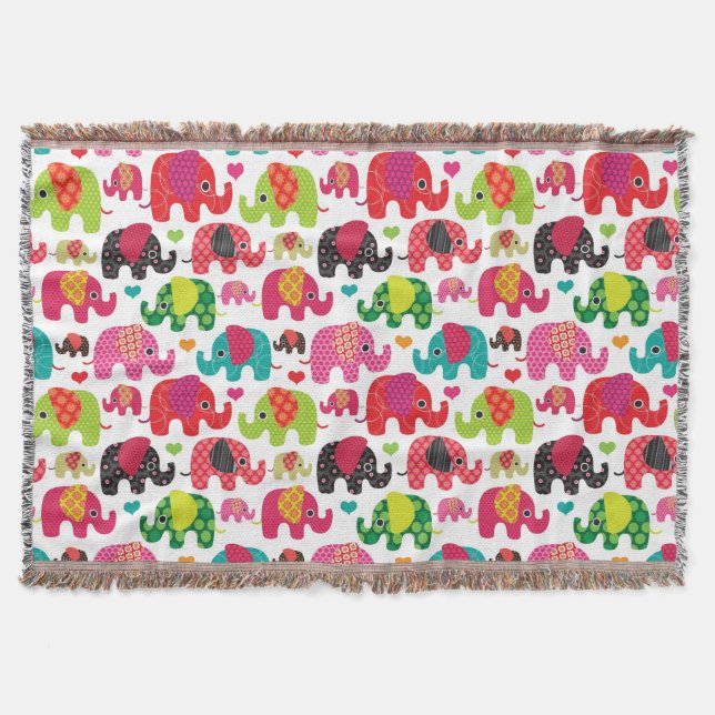 retro elephant kids pattern wallpaper throw blanket (Front)