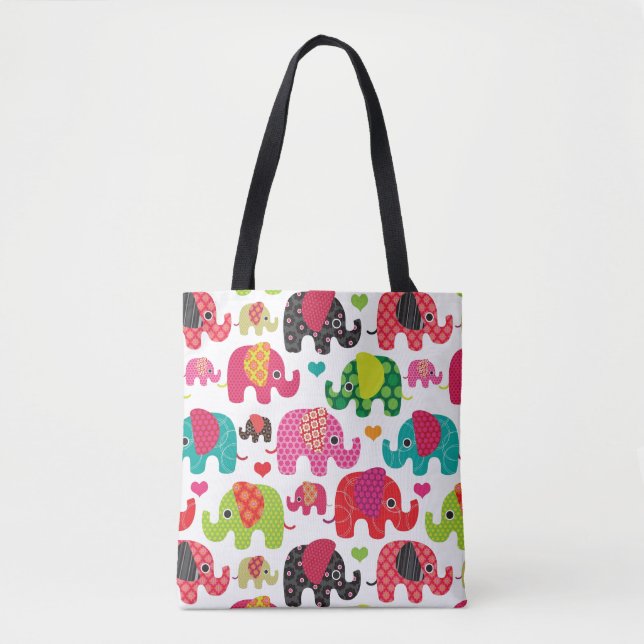 retro elephant kids pattern wallpaper tote bag (Front)