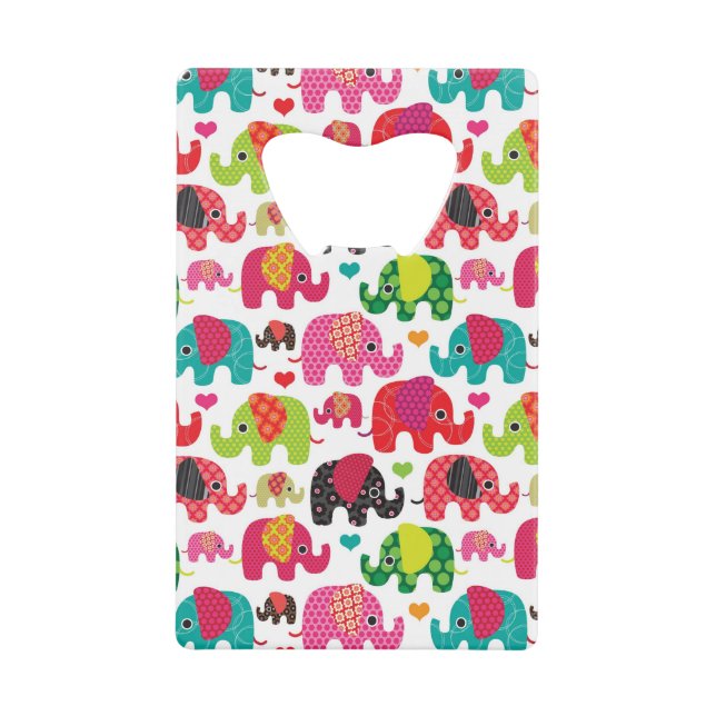 retro elephant kids pattern wallpaper wallet bottle opener (Front)