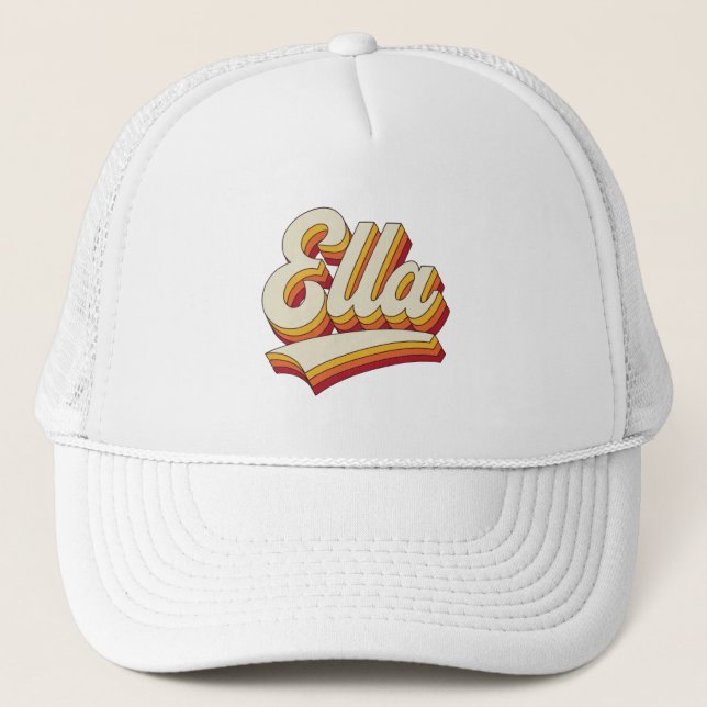 Retro Ella Name 70s Vintage Design Trucker Hat (Front)