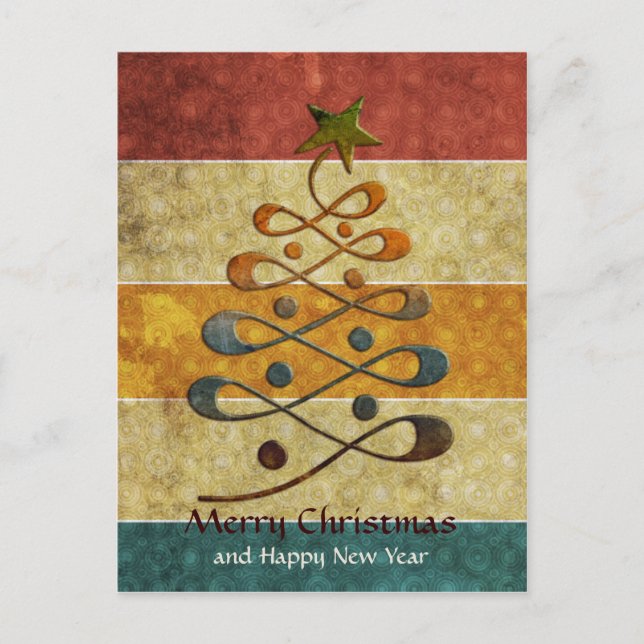 Retro Embossed Gradient Christmas Tree Postcard (Front)
