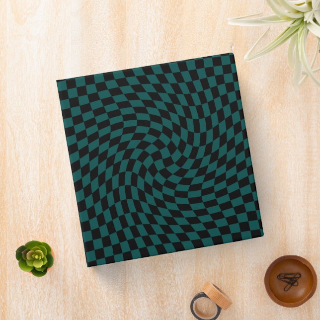 Retro Emerald Black Checks Warped Chequerboard   Binder (In Situ)