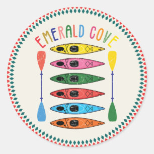 Retro Emerald Cove Kayaking T-Shirt Classic Round Sticker