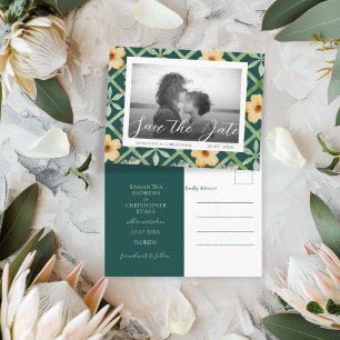Retro Emerald Floral Photo Save the Date Wedding Postcard