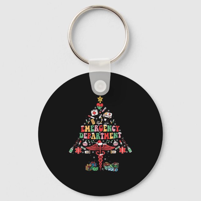 Retro Emergency Department Christmas Tree Er Crew  Keychain (Front)