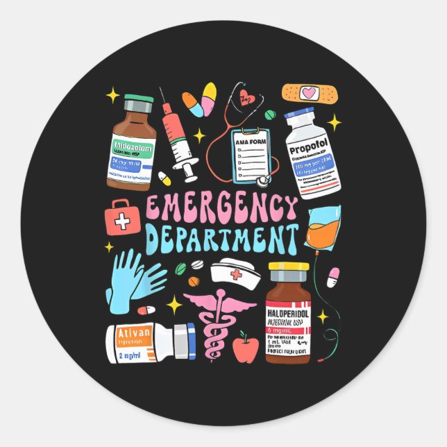 Retro Emergency Department Emergency Room Er Ed Nu Classic Round Sticker (Front)
