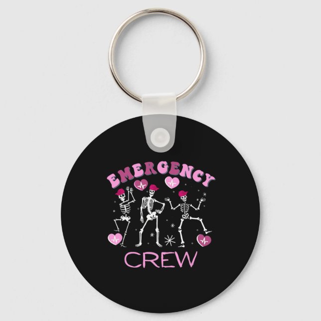 Retro Emergency Department Valentine Skeleton Er E Keychain (Front)