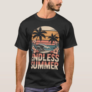 Retro Endless Summer Wave Hibiscus Sunset Graphic T-Shirt