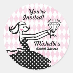 Retro Engaged II Bridal Shower Sticker