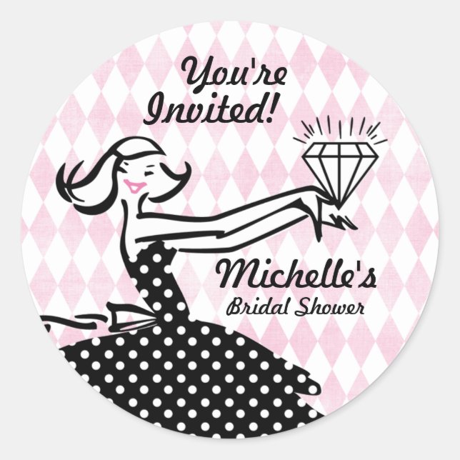 Retro Engaged II Bridal Shower Sticker (Front)