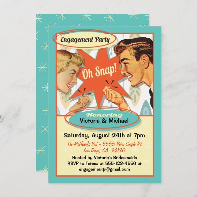 Retro Engagement Party Invitation (Front/Back)