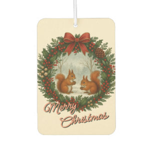 Retro English Holiday Wreath With Cute Squirrels Air Freshener