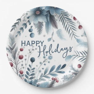 Retro English Holiday Wreath With Cute Squirrels Paper Plate