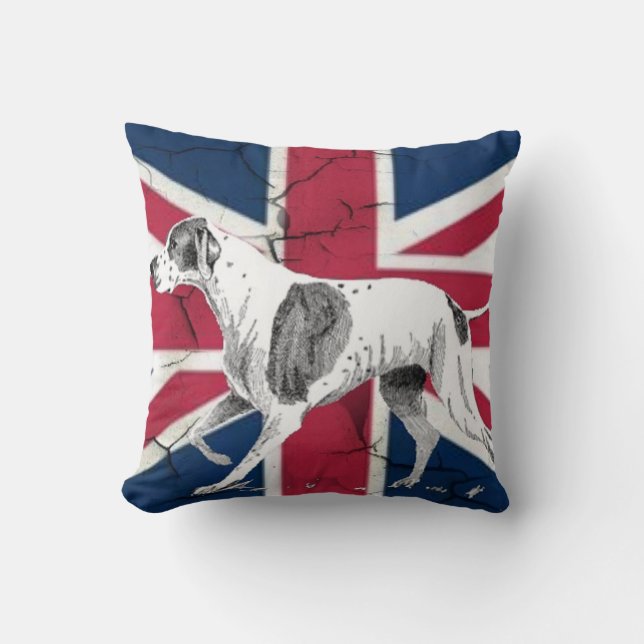 Retro English pointer dog British union jack flag Throw Pillow (Front)
