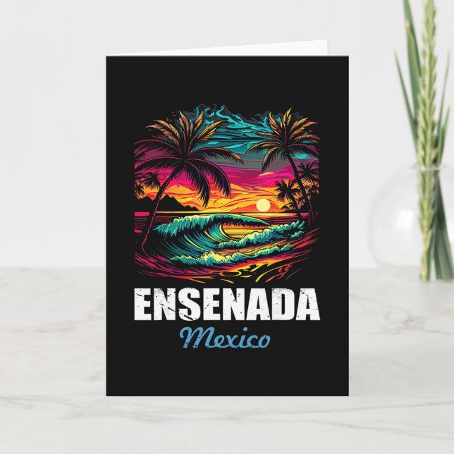 Retro Ensenada Mexico Sunset Vintage Vacation Souv Card (Front)