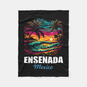 Retro Ensenada Mexico Sunset Vintage Vacation Souv Fleece Blanket