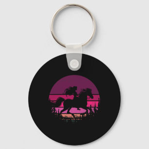 Retro Equestrian Girls Horses Vintage Girl Riding Keychain