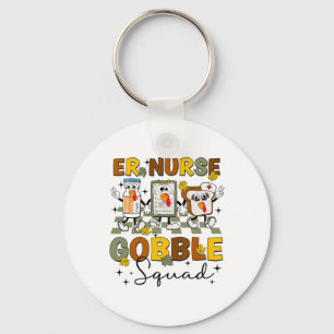 Retro Er Nurse Gobble Squad Thanksgiving Turkey Ed Keychain