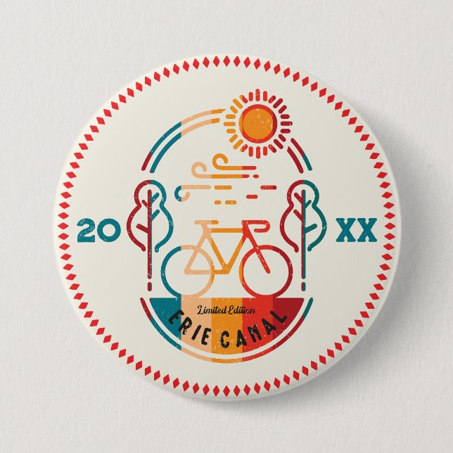 Retro Erie Canal Bike Trail. 3 Inch Round Button (Front)