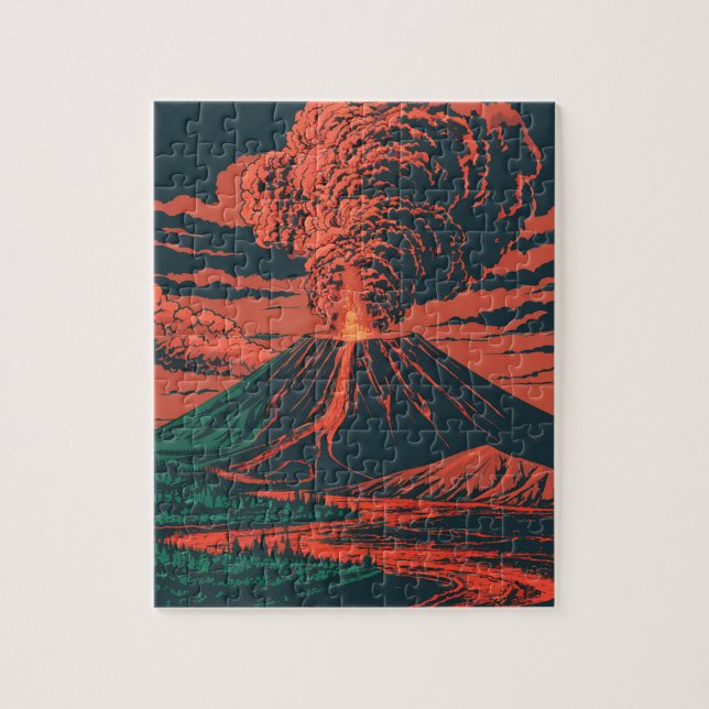 Retro Erupting Volcano  Jigsaw Puzzle (Vertical)