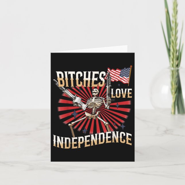 Retro Es Love Independence Funny Skeleton 4th Of J Card (Front)