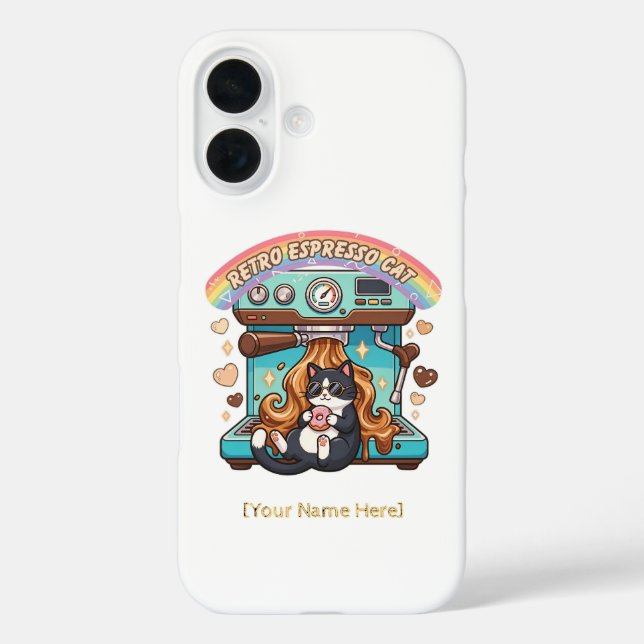 Retro Espresso Cat Coffee Barista Personalized Case-Mate iPhone Case (Back)