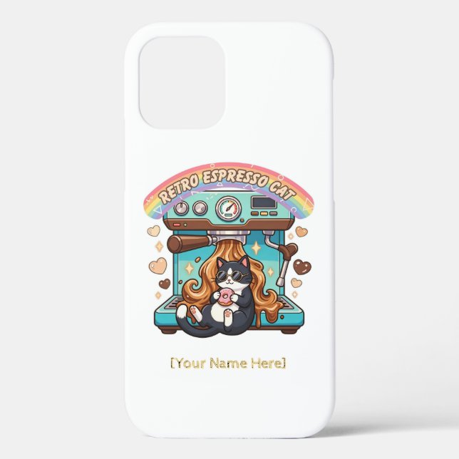 Retro Espresso Cat Coffee Barista Personalized Case-Mate iPhone Case (Back)