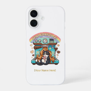 Retro Espresso Cat Coffee Barista Personalized iPhone 16 Case