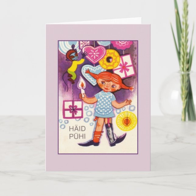Retro Estonian Häid Pühi Christmas Greeting Card (Front)
