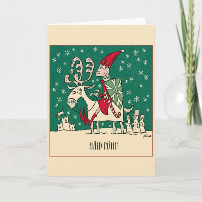 Retro Estonian Häid Pühi Christmas Greeting Card (Front)