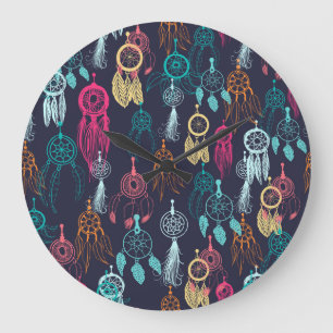 Retro Ethnic Doodle: Dreamcatcher Collection Large Clock