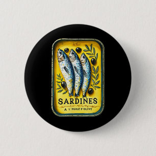 Retro European Yellow Summer Sardine Fish Can 2 Inch Round Button