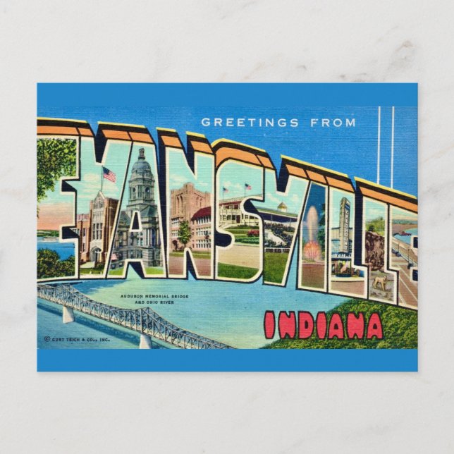 Retro Evansville IN Postcard (Front)