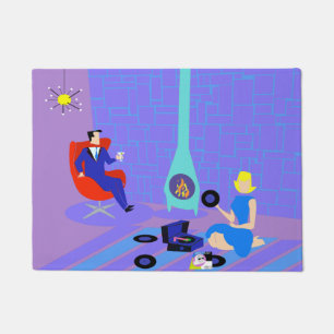 Retro Evening at Home Door Mat