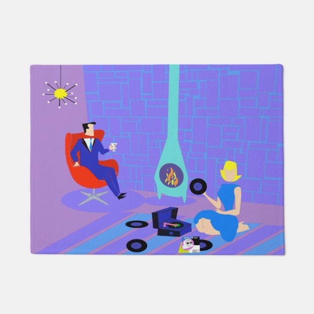 Retro Evening at Home Door Mat (Front)