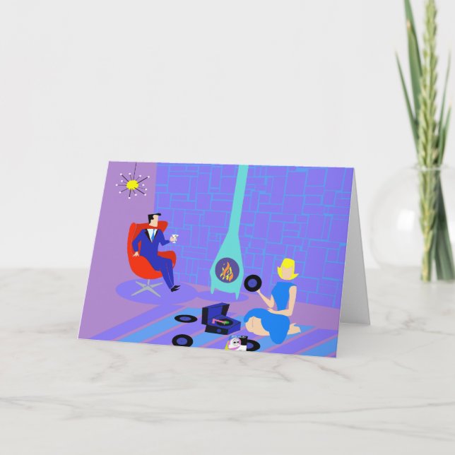 Retro Evening at Home Greeting Card (Front)