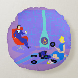 Retro Evening at Home Round Pillow