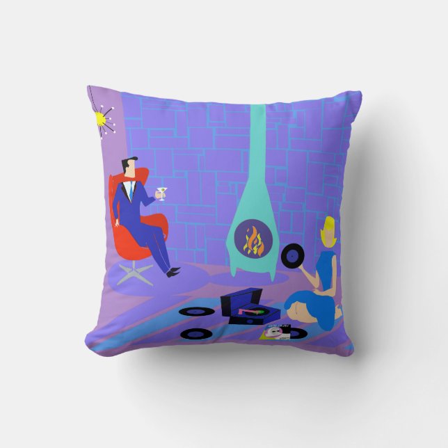 Retro Evening at Home Throw Pillow (Front)