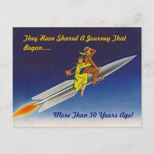 Retro Evening Rocket Ship Riding Couple Invitation