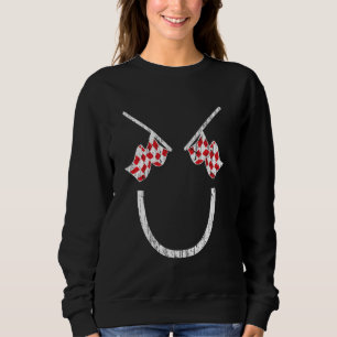 Retro Evil Smile Face Chequered Flag Design 3 Sweatshirt