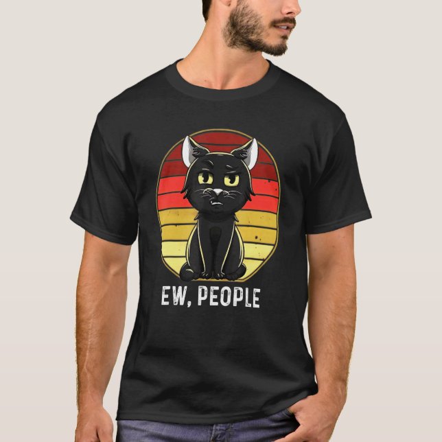 Retro  Ew People Black Cat T-Shirt (Front)