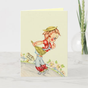 Retro Extreme Sports Roller Skater Down steep Hill Card