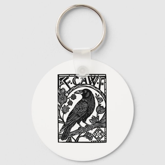 Retro F Caw F Crow Funny Saying Meme Design Keychain (Front)