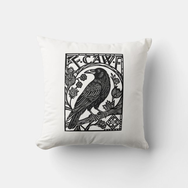 Retro F Caw F Crow Funny Saying Meme Design Throw Pillow (Front)
